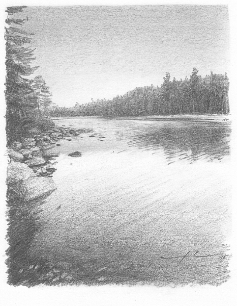 lake drawing pencil