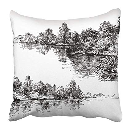 425x425 Zengjiansm Throw Pillow Covers Print Green Sketch - Lake Pencil Drawing