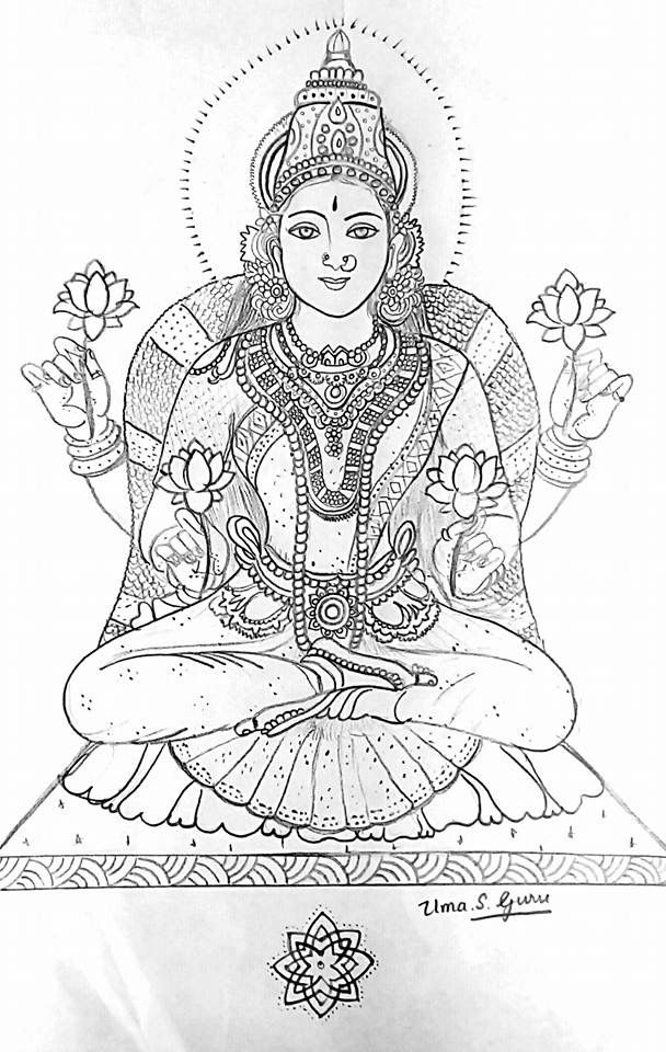 608x960 deities devi art sketches, tanjore painting - Lakshmi Drawing