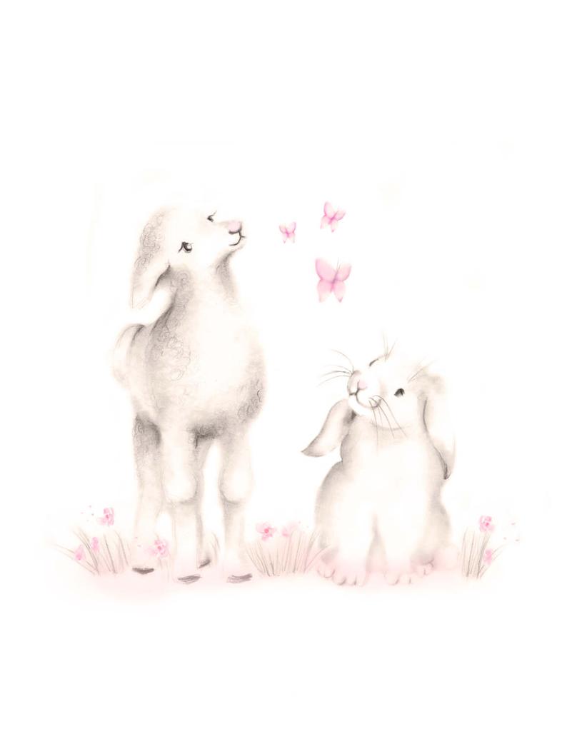 794x1028 Lamb And Bunny Print Baby Girl Nursery Animal Art Print Etsy - Lamb Drawing
