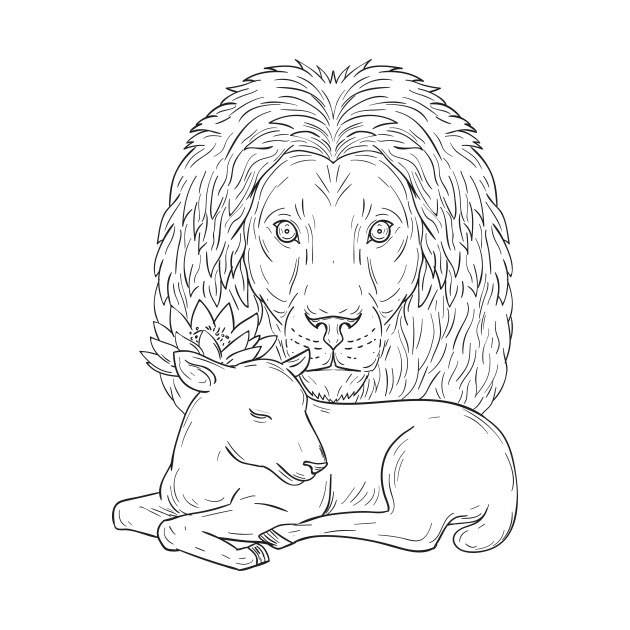 630x630 Lion Watching Over Sleeping Lamb Drawing - Lamb Drawing