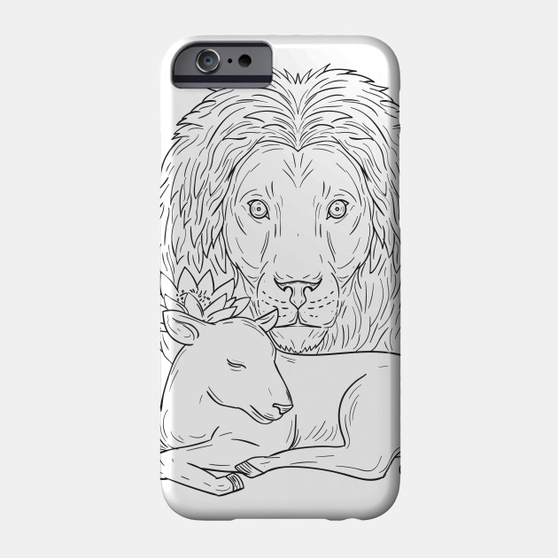 630x630 Lion Watching Over Sleeping Lamb Drawing - Lamb Drawing Images