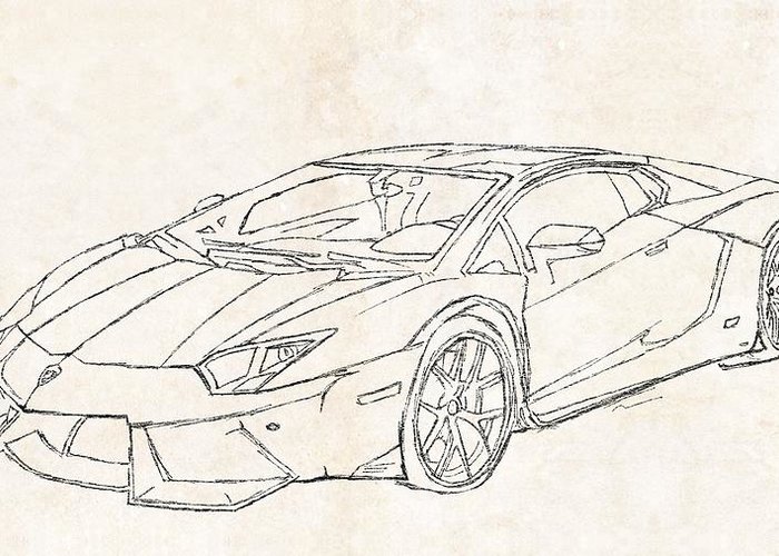 700x500 lamborghini aventador drawing greeting card for sale - Lamborghini Aventador Drawing
