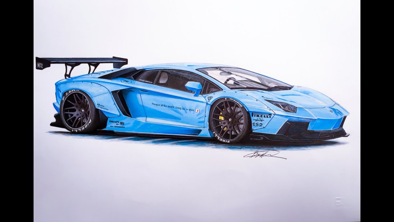 1280x720 lamborghini aventador liberty walk amazing and realistic drawing - Lamborghini Aventador Drawing