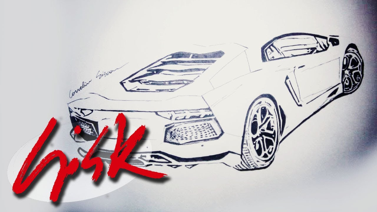 1280x720 Speed Drawing Lamborghini Aventador Tutorial - Lamborghini Drawing Outline