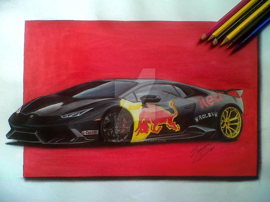 1024x768 lamborghini huracan red bull drawing - Lamborghini Huracan Drawing