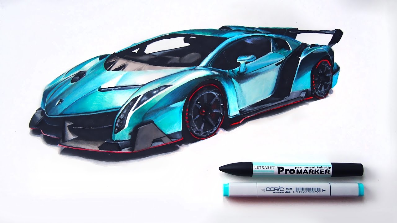 1280x720 lamborghini veneno marker drawing - Lamborghini Veneno Drawing