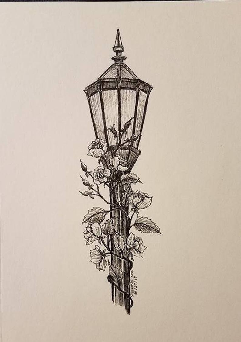 794x1125 Lamp Post Original X Ink Drawing Etsy - Lamp Post Drawing