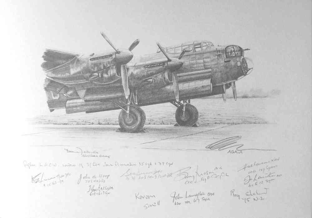 1000x699 avro lancaster signed original drawing - Lancaster Drawing