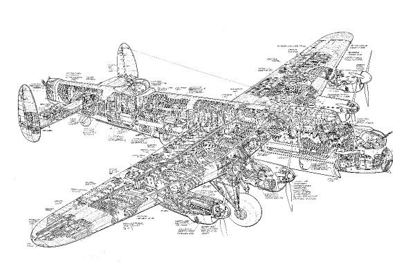 600x398 prints of avro lancaster bomber cutaway drawing - Lancaster Drawing