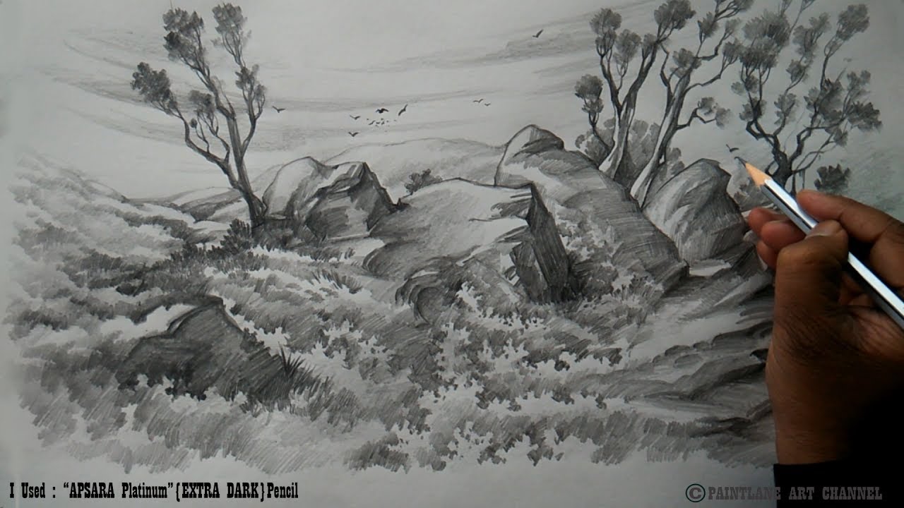1280x720 drawing and shading a low land landscape with pencil pencil - Land Drawing