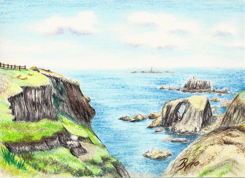 796x579 cliffs and enys dodman rock, end art drawing - Land Drawing