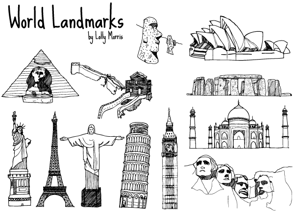 600x434 free hand drawn world landmark vectors free vectors how - Landmark Drawing
