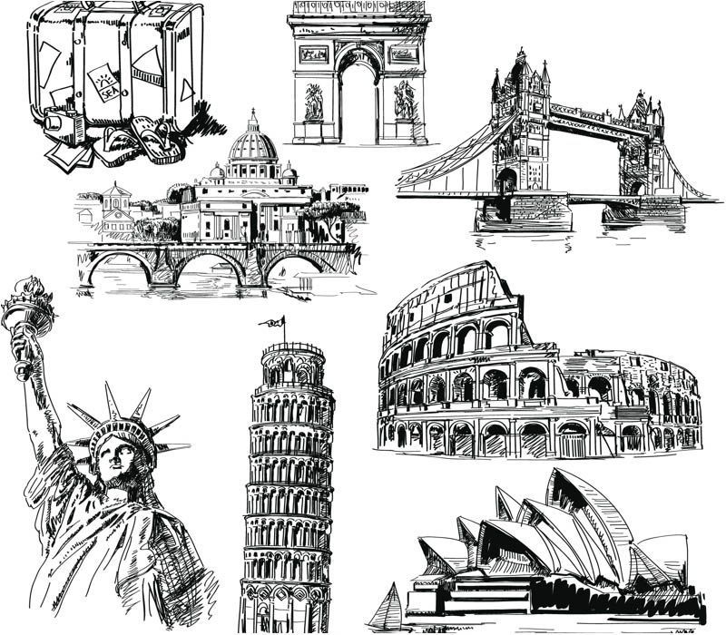 800x700 hand drawn landmarks vector landmark in how to draw hands - Landmark Drawing