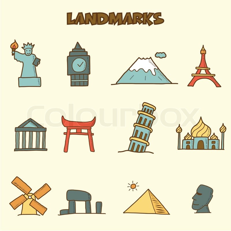 800x800 landmarks doodle icons, vector hand stock vector colourbox - Landmark Drawing