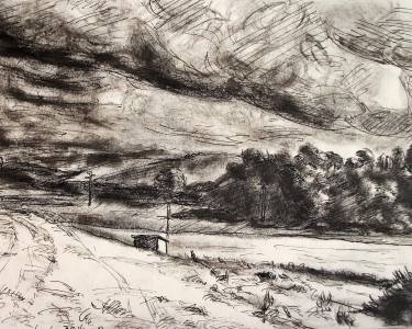 375x300 Realism Countryside Drawing, Modern Landscape - Landscape Black And White Drawing