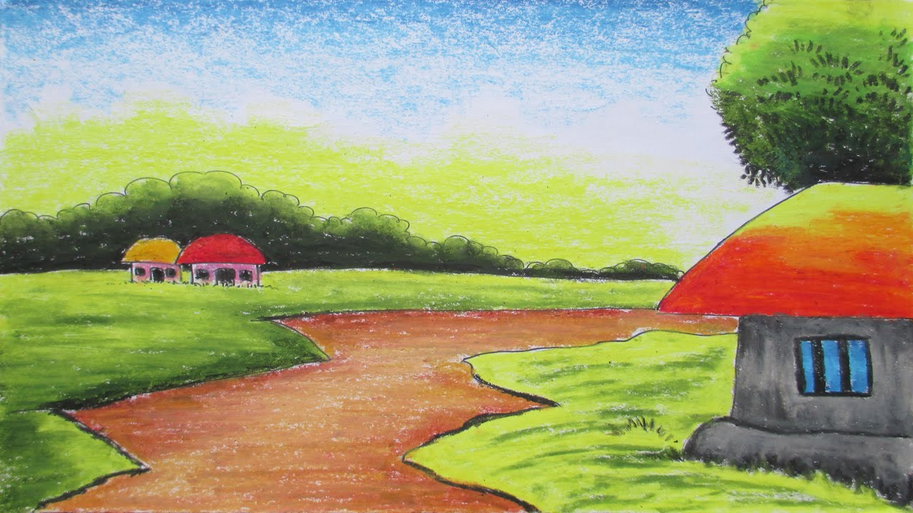 Landscape Color Drawing With Oil Pastels at PaintingValley.com ...