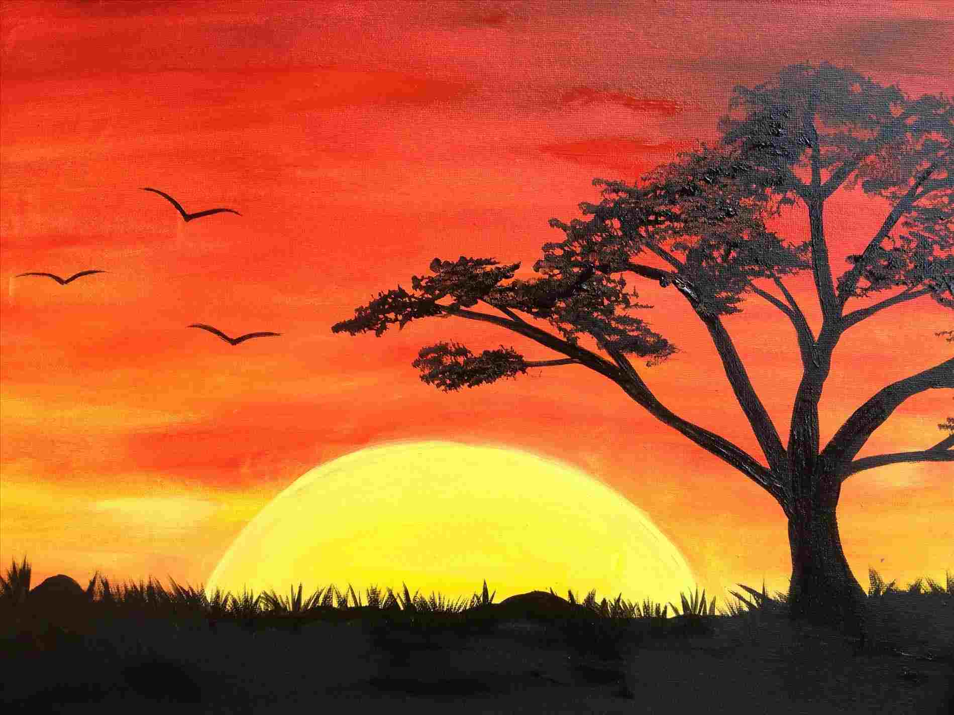 Drawing Sunset Watercolor Landscape Easy - greeneyesstyle