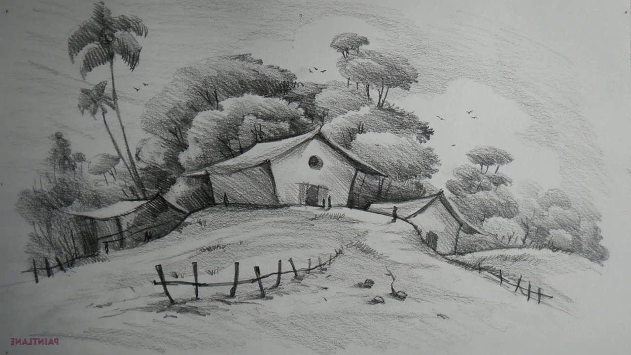 Featured image of post Landscape Pencil Sketch Drawing Easy - With a 4h pencil, lightly sketch a rectangle for the basic shape of the springhouse, then add a line for the roof&#039;s edge and another line for the front corner of the house.