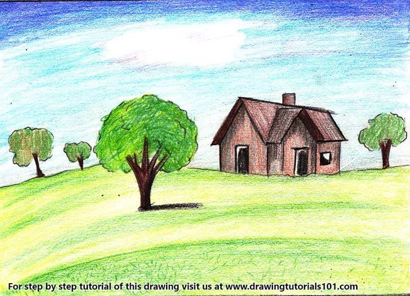 800x578 Learn How To Draw A House Landscape - Landscape Drawing