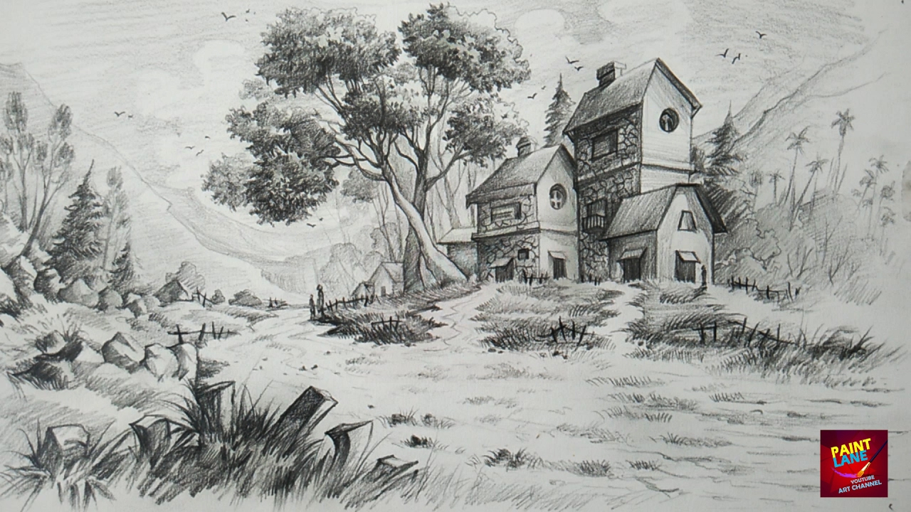 1280x720 Pencil Shading Landscape Drawing And How To Draw And Shade - Landscape Drawing