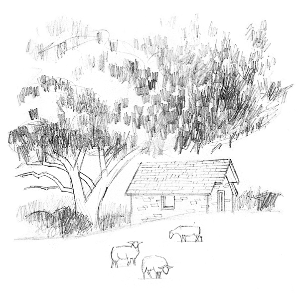 600x587 A Landscape Drawing Lesson And Free Caran D'ache Pencils - Landscape Drawing