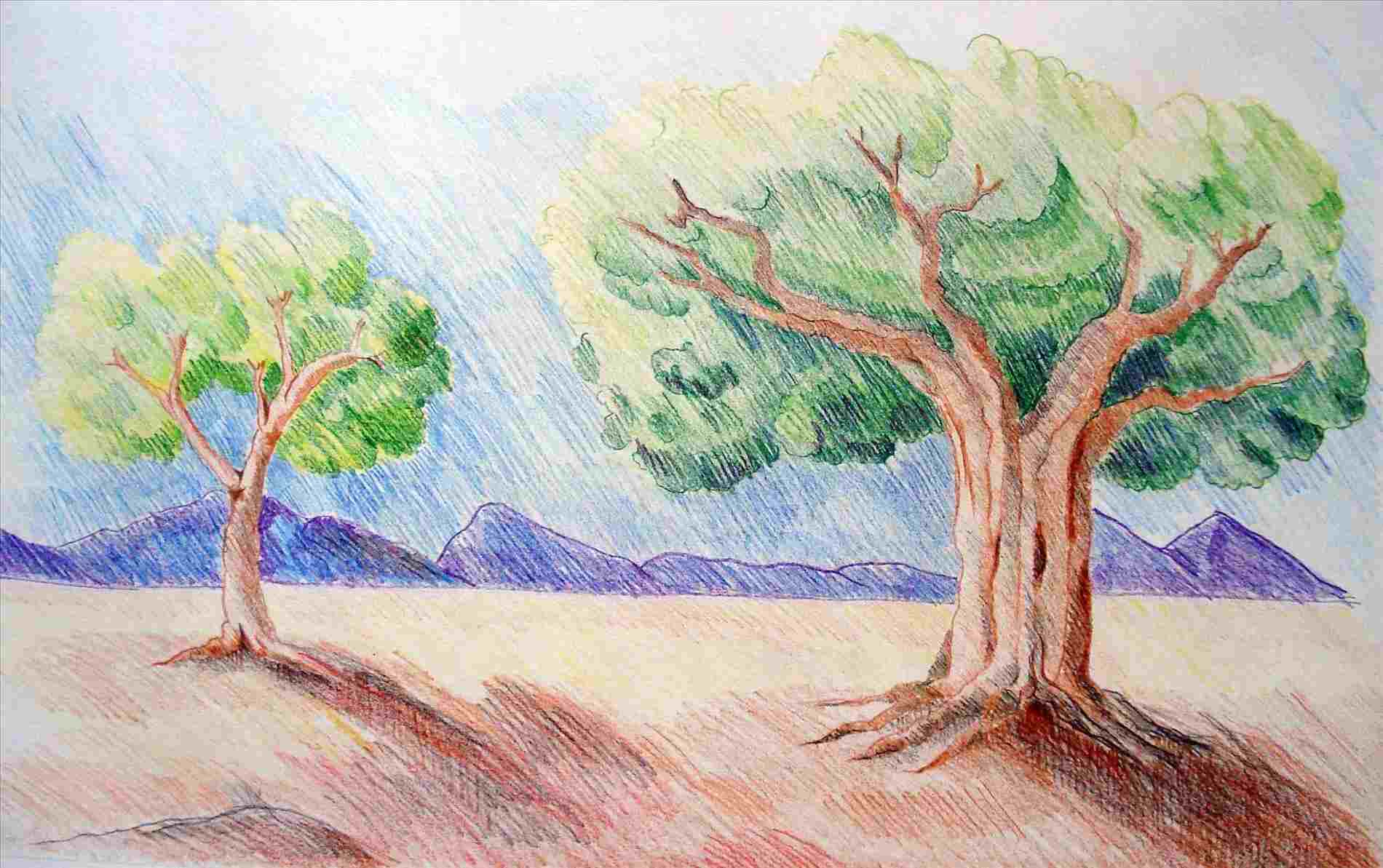 1900x1193 Landscape Coloured Pencil Drawing - Landscape Drawing Coloured