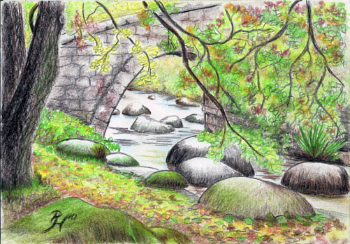 501x350 Bridge - Landscape Drawing Coloured