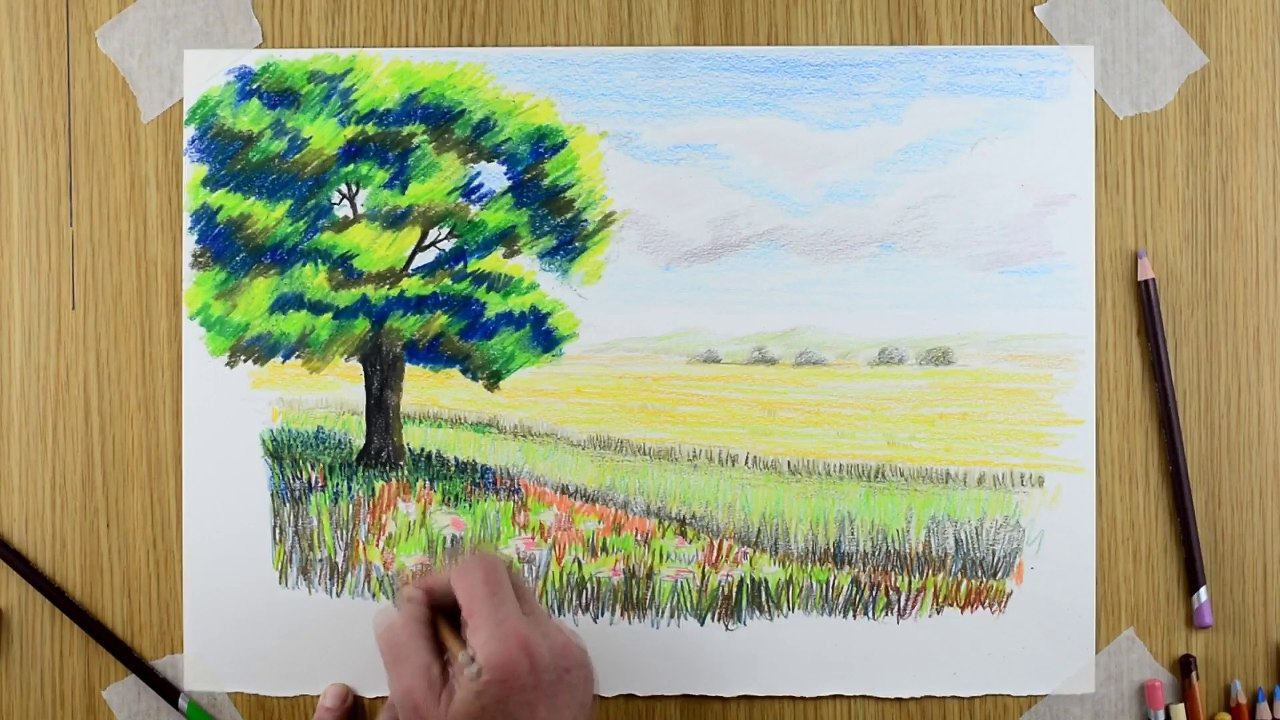 Landscape Drawing Coloured at PaintingValley.com | Explore collection ...