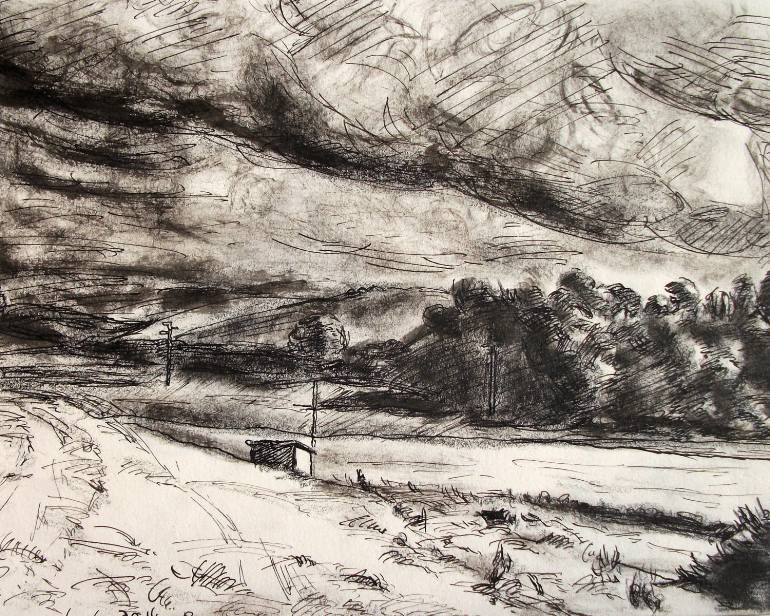 770x616 Realism Countryside Drawing, Modern Landscape - Landscape Drawing Images