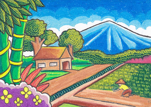 496x351 describing rural landscape, drawing with crayon steemit - Landscape Drawing Images