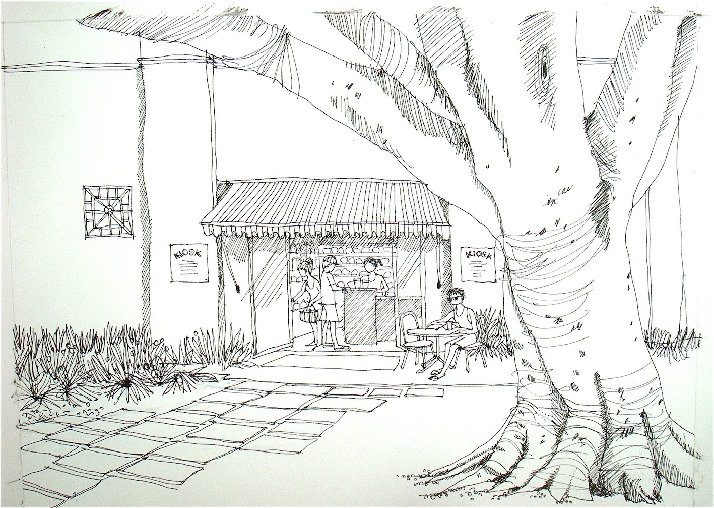 1417x1007 Line Drawing Landscape For Free Download - Landscape Line Drawing