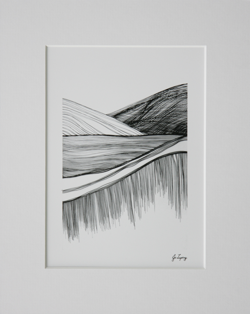 797x1000 Matted Print Seatoun Landscape Line Drawing Jo Luping Design - Landscape Line Drawing