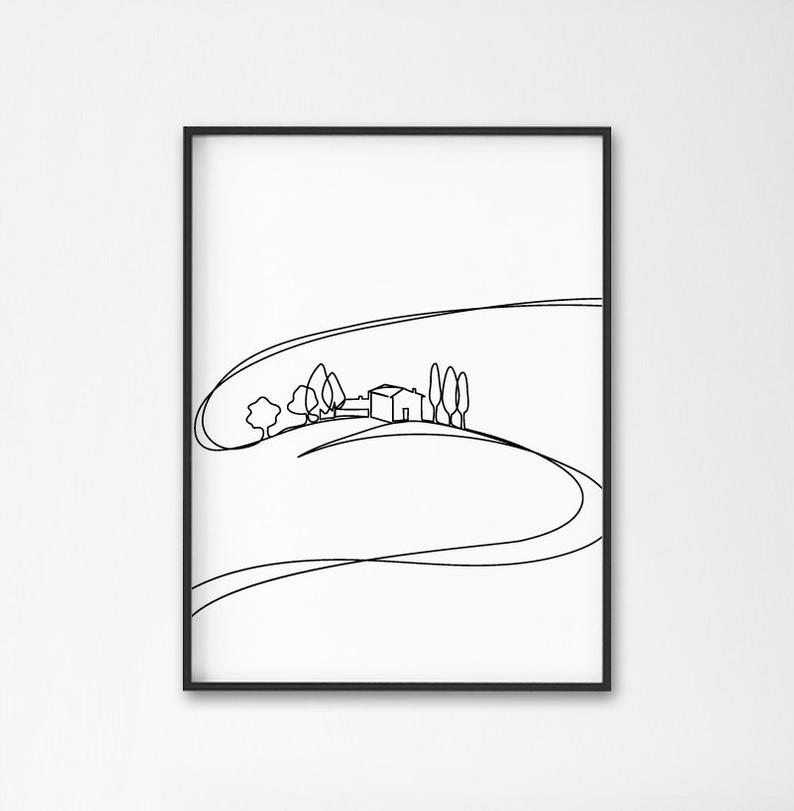 794x811 Abstract Landscape Printable Wall Decor Minimal One Line Etsy - Landscape Line Drawing