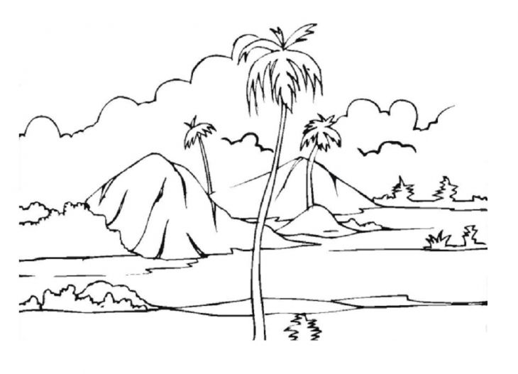 730x527 Childrens Drawing Landscape For Free Download - Landscape Outline Drawing