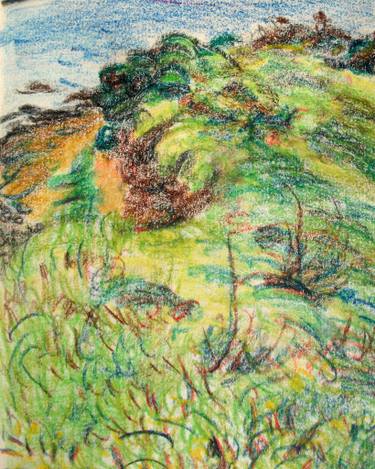 375x469 Landscape Italian Landscape, Sea, Bay, Bush, Mount - Landscape Pastel Drawing