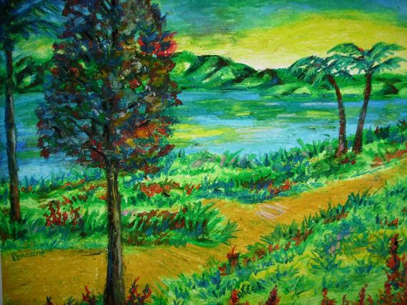 570x427 Oil Pastel Landscape Drawing Original On Bristol Board Etsy - Landscape Pastel Drawing