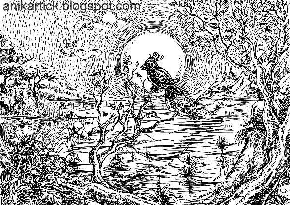 585x414 Indian Art - Landscape Pen Drawing