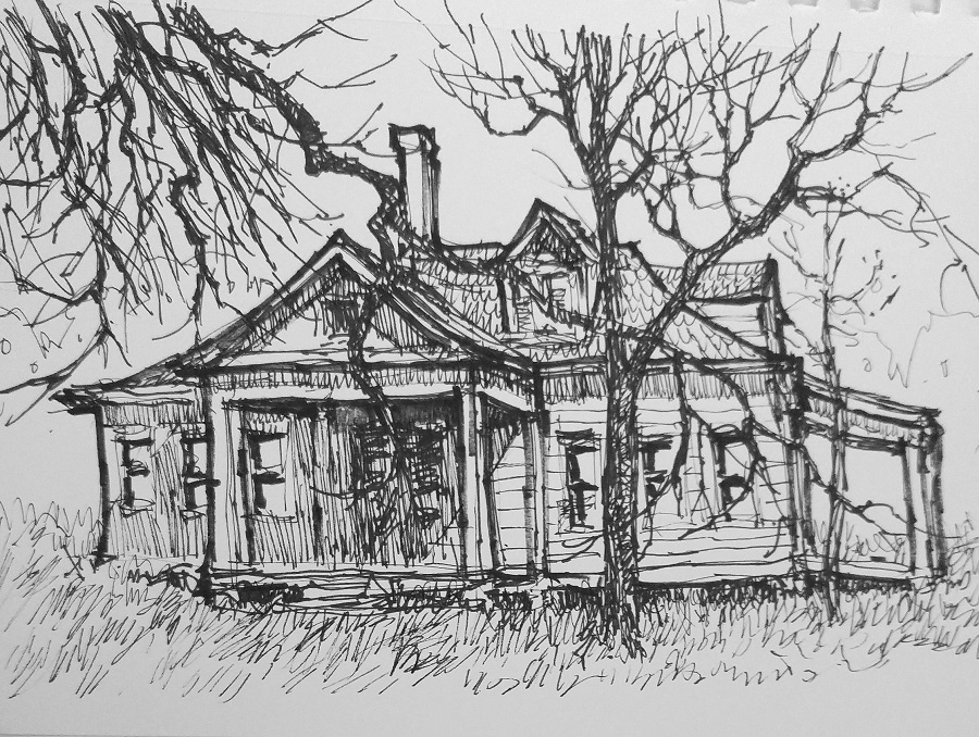 900x678 Landscape In Pen Ink Ralph Parker, Artist - Landscape Pen Drawing