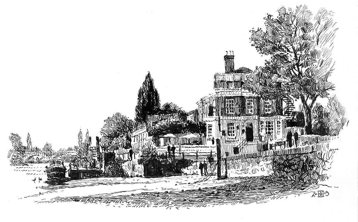 1200x745 Modern Ink Drawing Landscape - Landscape Pen Drawing