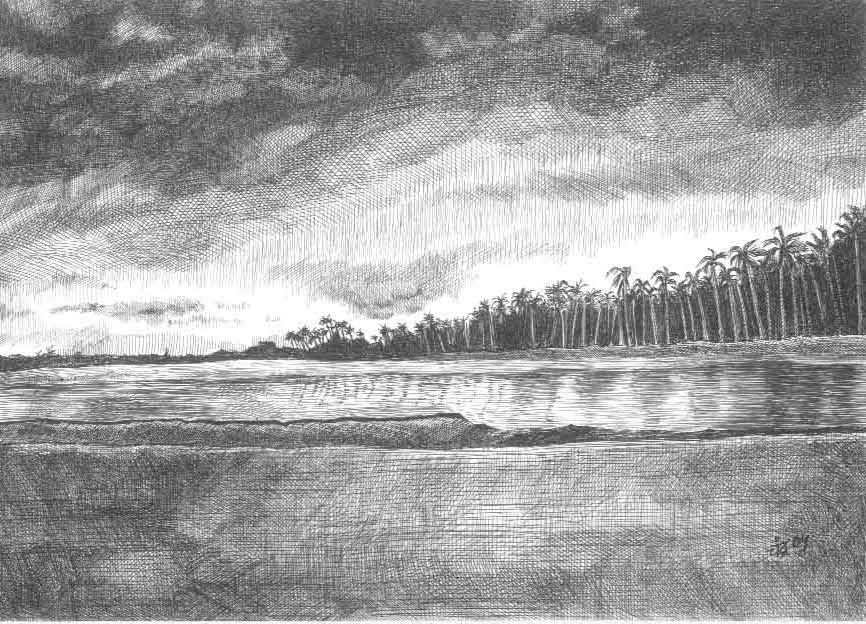 866x624 chandra marathe artwork sundown original drawing pen - Landscape Pen Drawing