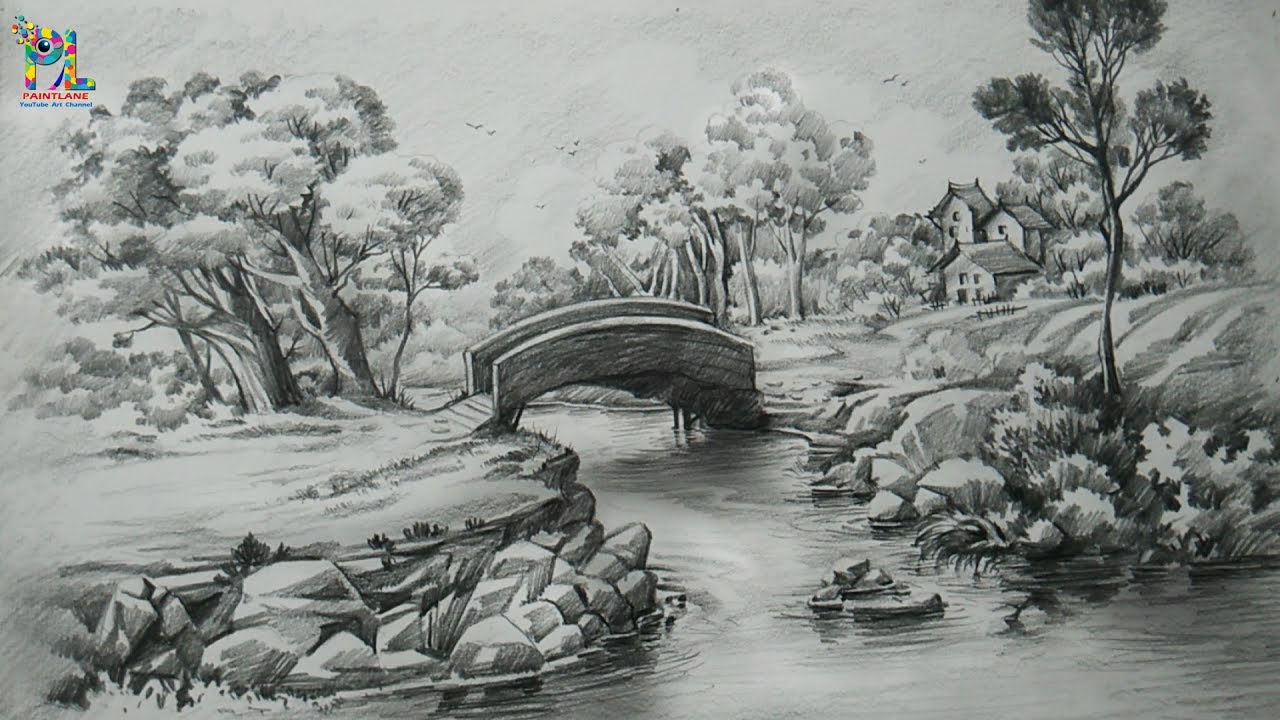 1280x720 How To Draw A Easy Landscape With Pencil Strokes Pencil Shading - Landscape Pencil Drawing