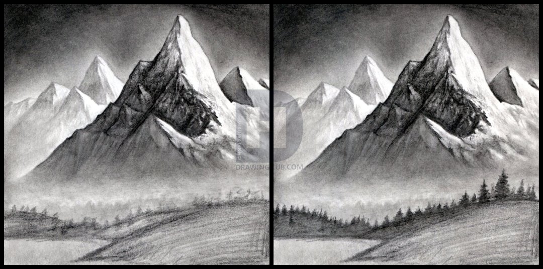1080x536 How To Draw A Realistic Landscape, Draw Realistic Mountains, Step - Landscape Pencil Drawing