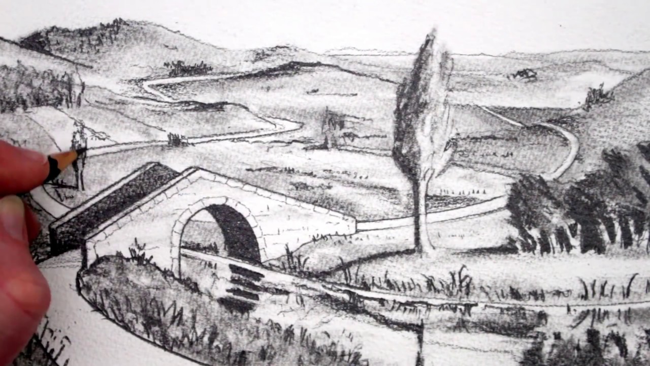 1280x720 How To Draw A Landscape Pencil Drawing Narrated - Landscape Pencil Drawing