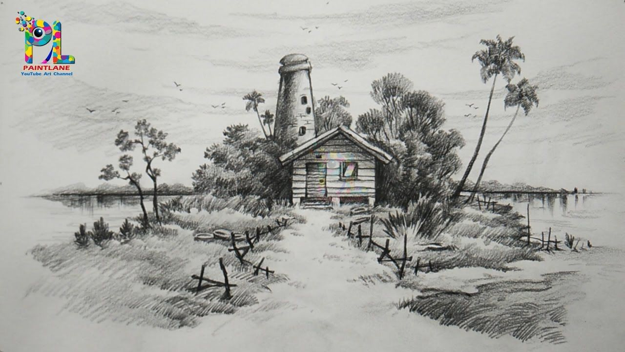 Landscape pencil drawing easy
