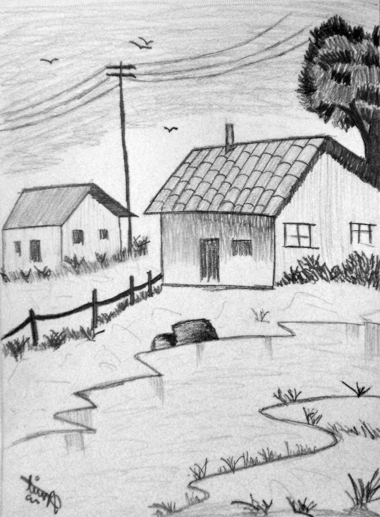 pencil landscape drawing easy