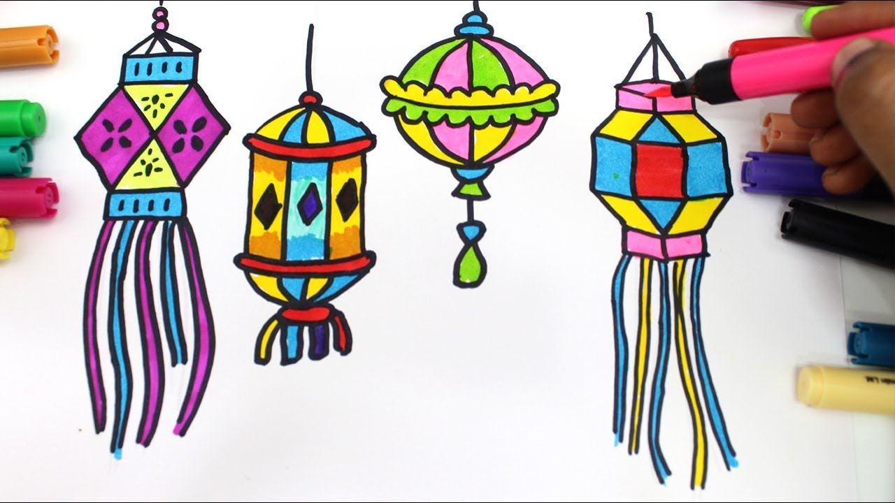 1280x720 how to draw colourful diya and lantern for diwali wishes step - Lantern Drawing