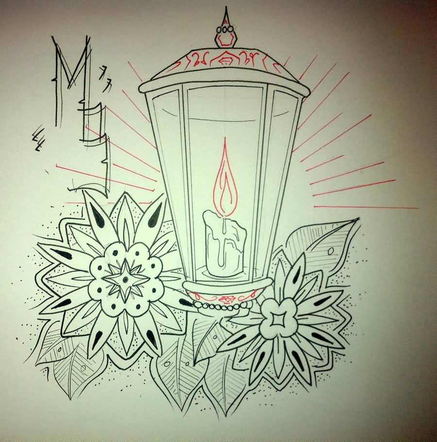 900x911 Simple Flower Lantern Candle Tattoo Drawing - Lantern Drawing