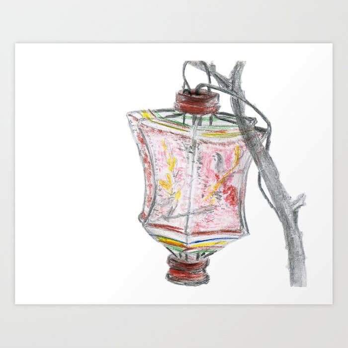 700x700 Antique Vintage Paper Lantern Drawing Art Print - Lantern Drawing
