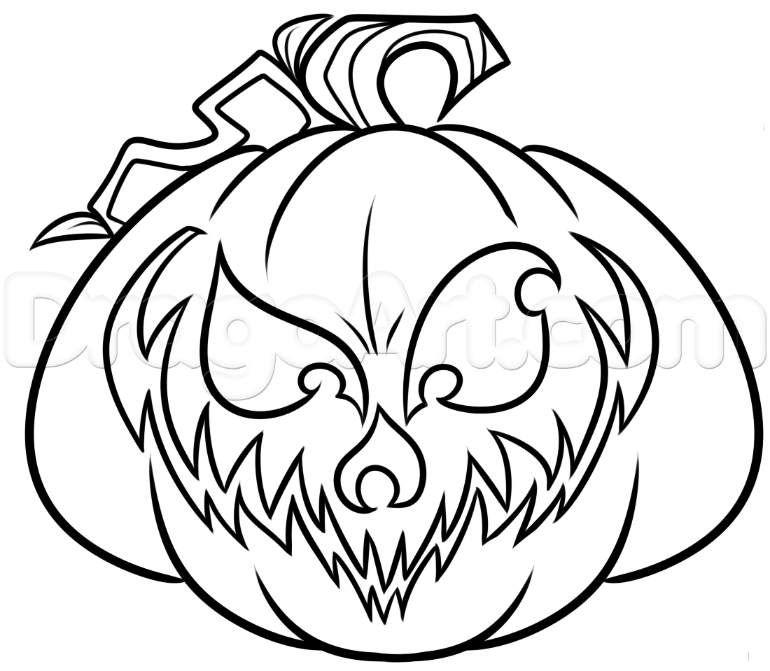 1100x959 How To Draw A Halloween Jack O Lantern, Step - Lantern Drawing Simple